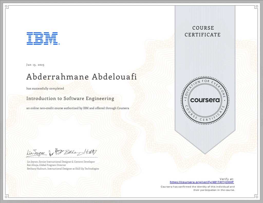 IBM “Introduction to Software Engineering” Professional Certificate
